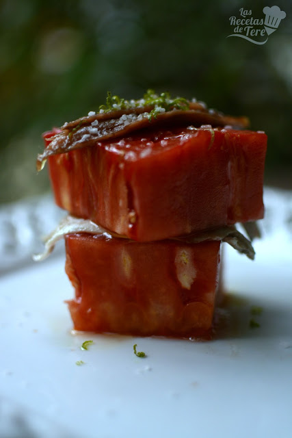 Ensalada de tomate rosa de Barbastro anchoas y boquerones tererecetas 02