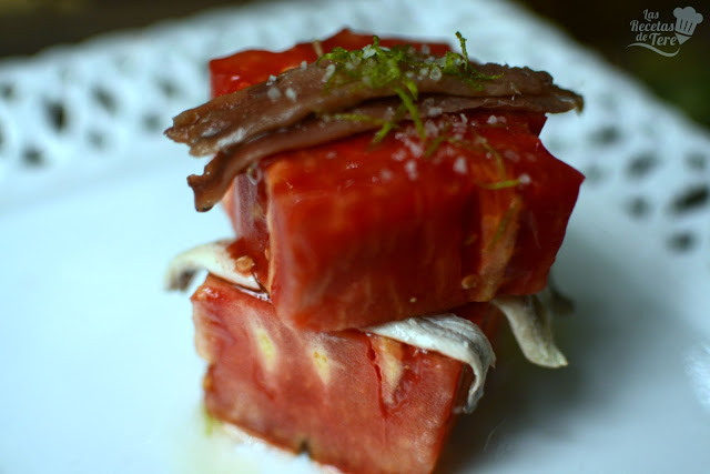 Ensalada de tomate rosa de Barbastro anchoas y boquerones tererecetas 03