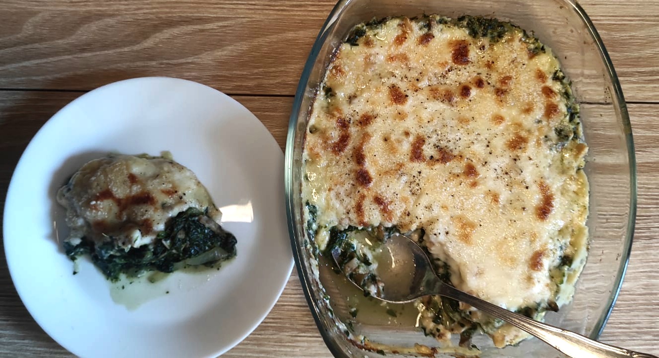 Gratinado de espinacas champiñones y atún